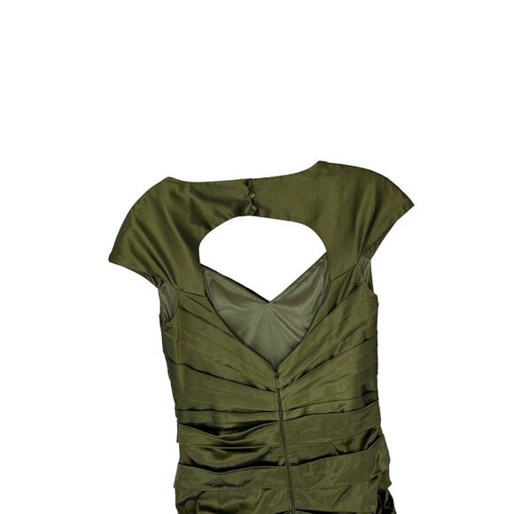 Theia Dress Green Cutout Ruched Party Cocktail Hour Night Out V-Neck Size 6 - Picture 5 of 13